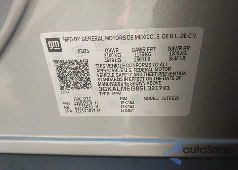 2025 GMC Terrain Elevation из США, поврежденный, VIN 3GKALMEG8SL321741